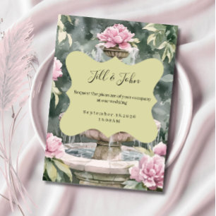 Rosa Peony Trädgård Fontän Bröllopsinbjudningar Inbjudningar
