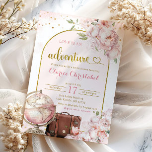 Rosa Peony Travel Äventyr Möhippa Inbjudningar