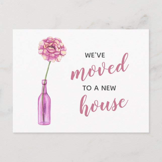Rosa Peony Vas Vi har Flyttat Ny adress Flytta Vykort (Framsida)