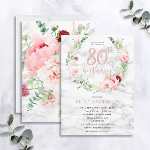 Rosa Peony WAN Ro Guld Marble Typography 80:e Inbjudningar