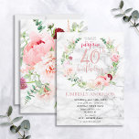 Rosa Peony Wandan Ro Guld Marble Surprise 40:e Inbjudningar<br><div class="desc">Händer ner min favoritdesign hittills, den här fantastiska inbjudan till överraskning ger de vackraste blommigtarna jag någonsin sett - så realistiska de ser ut som foton! Ett andetag av rosa och ädelsten, dahlias, allium bollar, eucalyptus grenar och ett känsligt burgundchrysanthemum runt en faux foil i ro, 40:e födelsedag, med handskript,...</div>