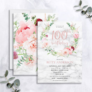 Rosa Peony Wandeand Ro Guld Marble Typography 100 Inbjudningar