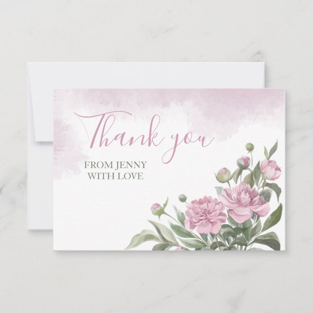 Rosa Peony Watercolor bladverk  Tack Kort (Framsida)