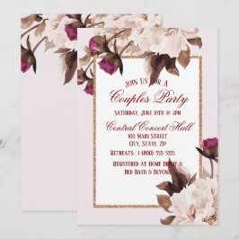 Rosa Peony Watercolor Blommigt Par Party Inbjudningar