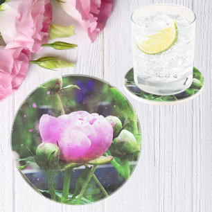 Rosa Peony Watercolor Blommigt Underlägg