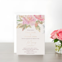 Rosa Peony Watercolor Boho bröllopsinbjudan
