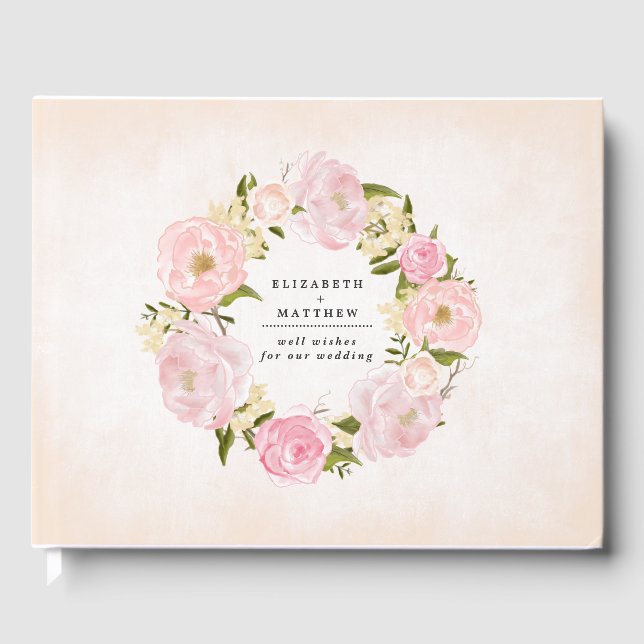  Rosa Peony Watercolor Bröllop Gästböcker (Framsida)