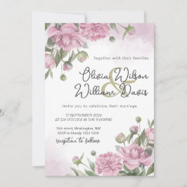 Rosa Peony Watercolor Bröllop  Inbjudningar