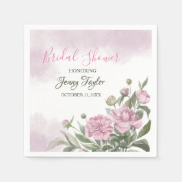 Rosa Peony Watercolor Bröllopsdusch  Pappersservett