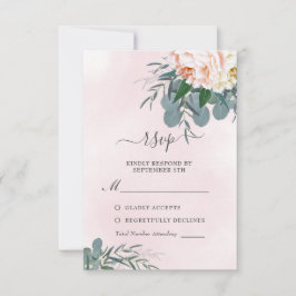  Rosa Peony Watercolor Eucalyptus Bröllop OSA Kort