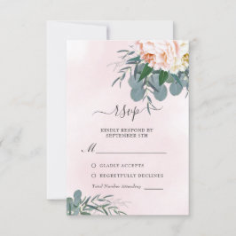 Rosa Peony Watercolor Eucalyptus Bröllop OSA Kort