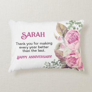Rosa Peony Watercolor Personlig Namn Pillow Prydnadskudde