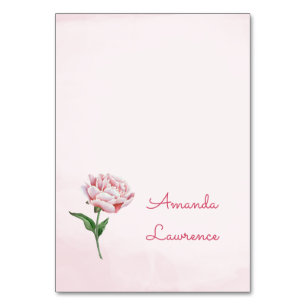 Rosa Peony Watercolor Personlig Place Cards Bordsnummer