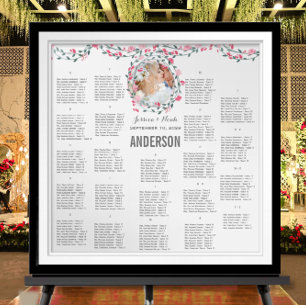 Rosa Peony Watercolor Photo Bröllop SeatingChart Poster
