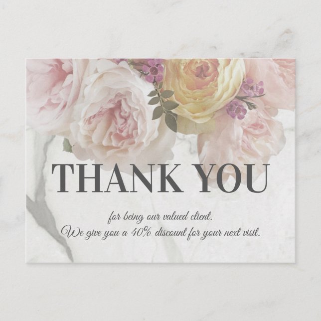 Rosa Peony White Marble Beauty Boutique Deluxe Vykort (Framsida)