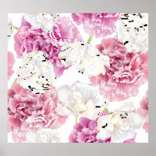 Rosa Peony White Tulip Vintage Poster