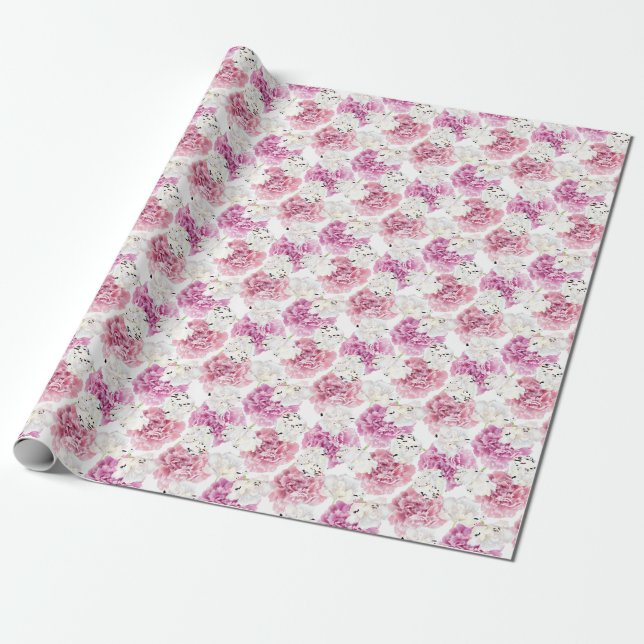 Rosa Peony White Tulip Vintage Presentpapper (Utrullad)