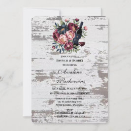 Rosa Peony Wood Brunch och Bubly Burgundy Inbjudningar