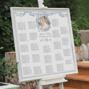 Rosa Peony Woodgrain Photo Bröllop Seating Chart Poster