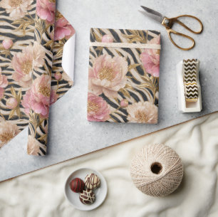 Rosa Peony Zebra Guld Elegant Presentpapper