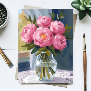Rosa Peonybukett Vattenfärg Blommålning Vykort