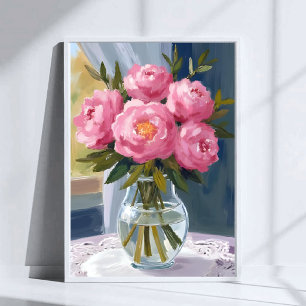 Rosa Peonybukett Vattenfärg Blommig Målning Poster