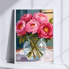 Rosa Peonybukett Vattenfärg Blommig Målning Poster
