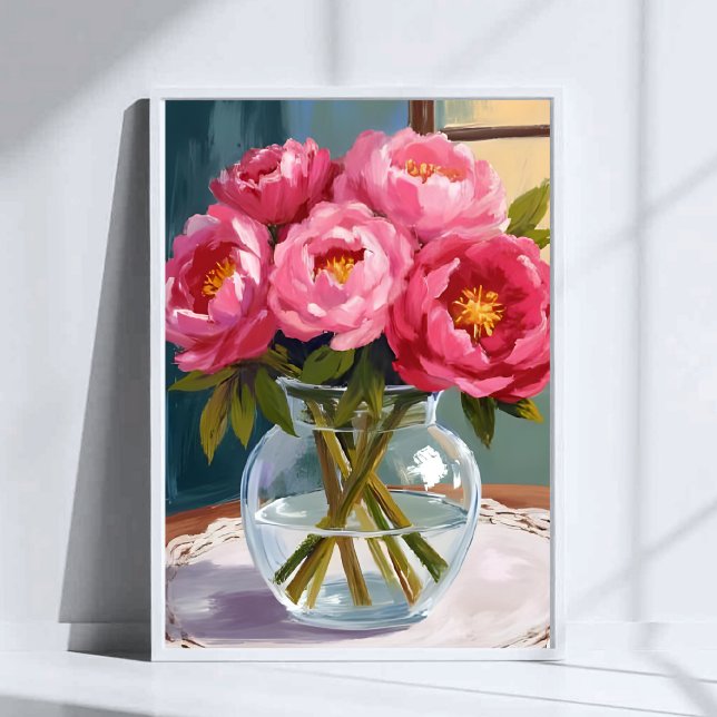 Rosa Peonybukett Vattenfärg Blommig Målning Poster (Skapare uppladdad)