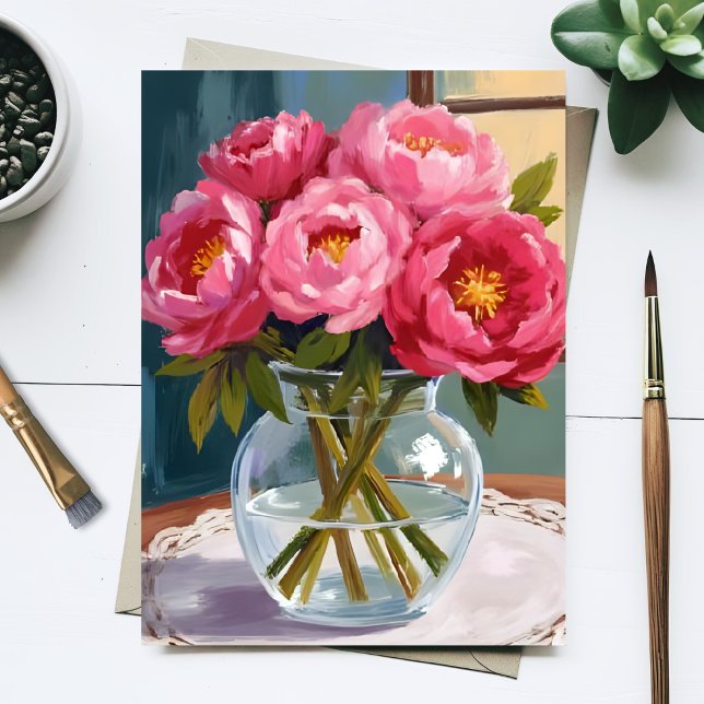 Rosa Peonybukett Vattenfärg Blommig Målning Vykort (Skapare uppladdad)