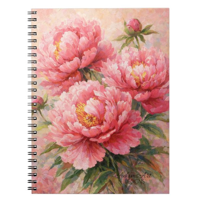 Rosa Peonyljus Trädgårdsblommor Anteckningsbok (Framsidan)