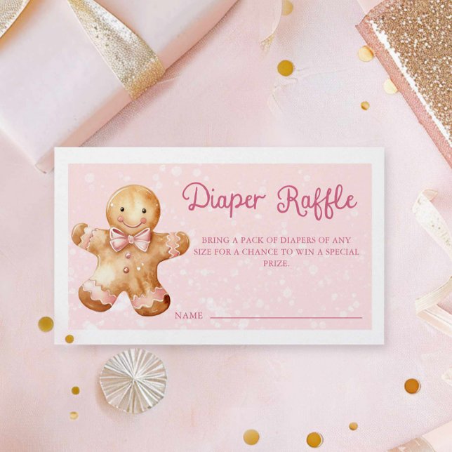 Rosa Pepparkaksgubbe Baby Shower Diaper Raffle Tilläggskort (Pink Christmas Gingerbread man Diaper Raffle Ticket)