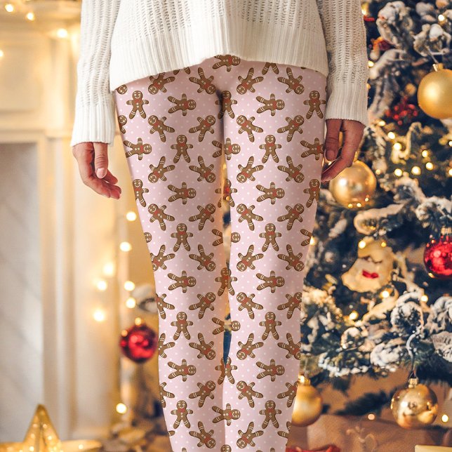 Rosa Pepparkaksgubbe Polka - Punktjul Leggings (Skapare uppladdad)