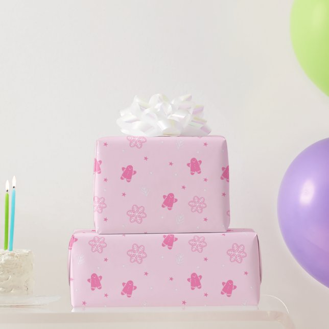 Rosa Pepparkaksgubben jul Snöflingor Mönster Presentpapper (Festgåvor)