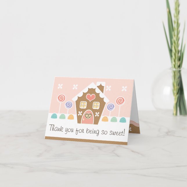 Rosa pepparkakshus  BABYFEST TACK Kort (Framsida)