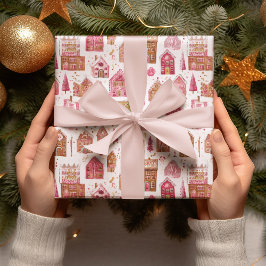 Rosa pepparkakshus julpapper