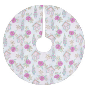 Rosa pepparkaksjul julgransmatta borstad polyester