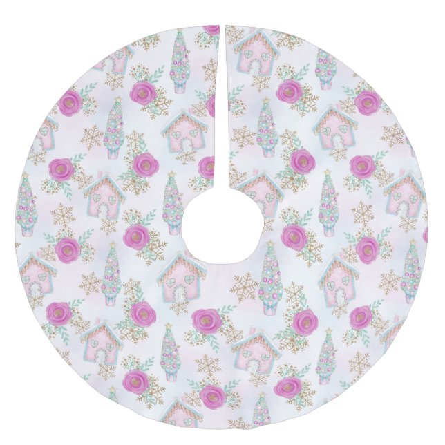 Rosa pepparkaksjul julgransmatta borstad polyester (Framsidan)