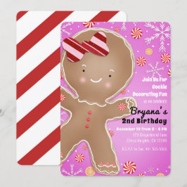Rosa Pepparmint Gingerbread Man Jul Födelsedag Inbjudningar