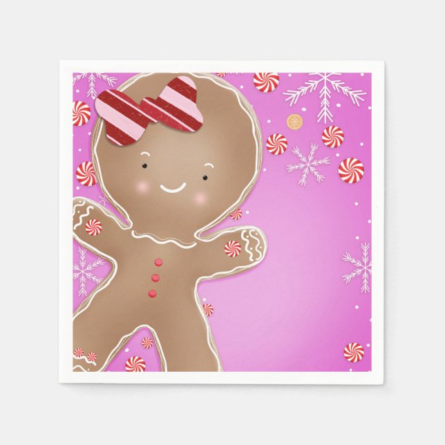 Rosa Pepparmint Gingerbrödskaka Julfest Pappersservett (Framsidan)