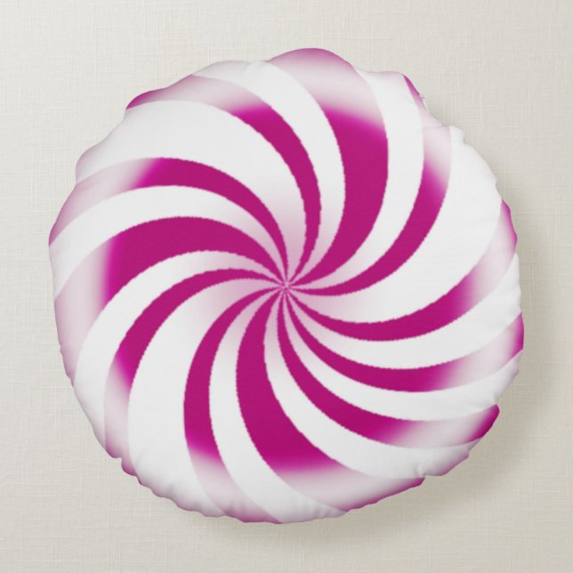 Rosa Peppermint Candy Swirl Helgdag Rund Kudde (Baksidan)