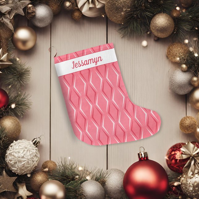 Rosa Peppermint Mid Century Modern Helgdag Stor Julstrumpa (Pink Peppermint Mid Century Modern Holiday Large Christmas Stocking)