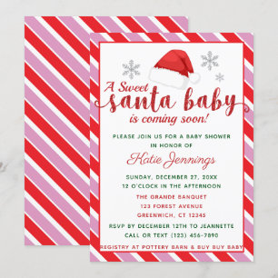 Rosa Peppermynt Rand Santa Baby Shower Inbjudningar