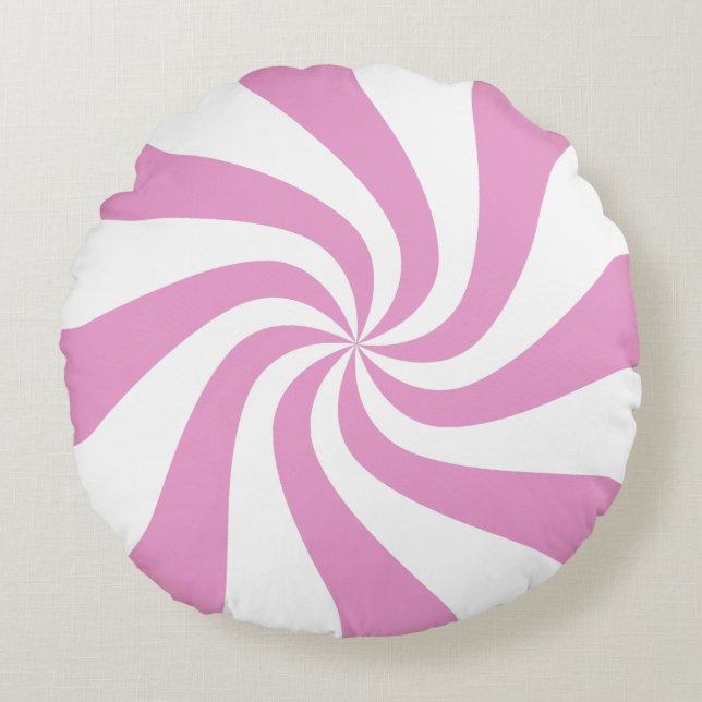 Rosa Peppermynt Swirl Candy Pouf Pillow Rund Kudde (Framsidan)