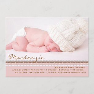 Rosa Perfektion Foto Birth Notice Meddelande