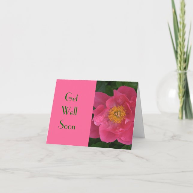 "ROSA PERONY WITH MARIGOLD CENTER" /GET WELL SOON" KORT (Framsida)