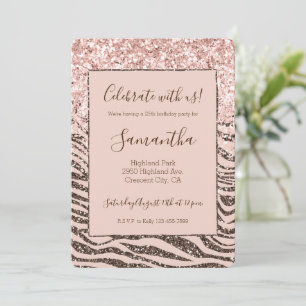 Rosa Persika Choklad Brun Zebra Glittrig Glitter Inbjudningar