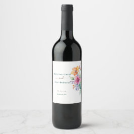 Rosa Persika Gula Blommor Vin Etikett