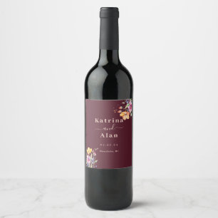 Rosa Persika Gula Blommor Vin Etikett
