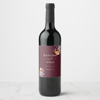 Rosa Persika Gula Blommor Vin Etikett