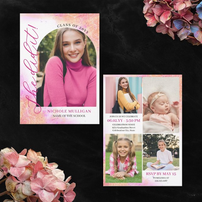 Rosa Persika Hon Gjorde Det Examenfirande Tillkänn Inbjudningar (Skapare uppladdad)
